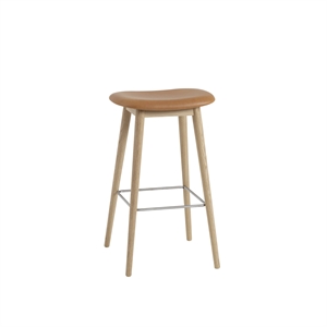 Taburete de Bar Muuto de Fibra con Base de Madera Tapizado en Cuero Coñac/roble Al. 76 cm