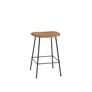 Taburete de Bar Muuto de Fibra con Base Tubular Tapizado en Piel Coñac/ Negro Al . 66 cm