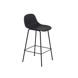 Taburete de Bar Muuto de Fibra con Base de Tubo y Respaldo Negro/ Negro Al 87,5 cm