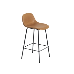 Taburete de Bar Muuto de Fibra con Base de Tubo y Respaldo Tapizado en Piel Coñac/ Negro Al . 87,5 cm