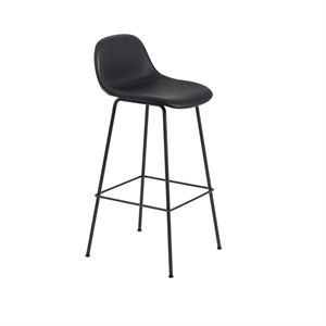 Taburete de Bar Muuto de Fibra con Base de Tubo y Respaldo Tapizado en Piel Negro Al 97,5 cm