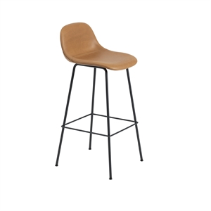 Taburete de Bar Muuto de Fibra con Base de Tubo y Respaldo Tapizado en Piel Coñac/ Negro Al . 97,5 cm