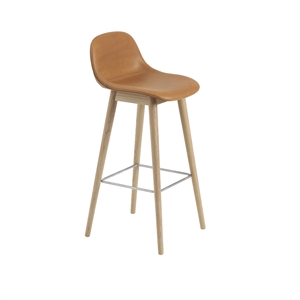 Taburete de Bar Muuto de Fibra con Base y Respaldo de Madera Tapizado en Piel Coñac/roble Al. 97,5 cm