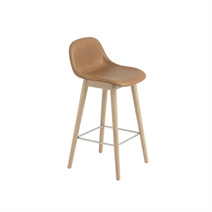 Taburete de Bar Muuto de Fibra con Base y Respaldo de Madera Tapizado en Piel Coñac/roble Al. 87,5 cm