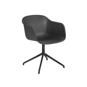 Silla de Comedor Muuto de Fibra con Reposabrazos y Base Giratoria Negro