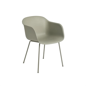 Silla de Comedor Muuto de Fibra con Reposabrazos y Base Tubular Verde Polvoriento