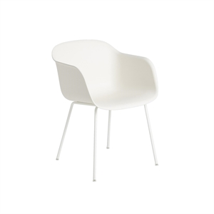 Silla de Comedor Muuto de Fibra con Reposabrazos y Base de Tubo Blanco