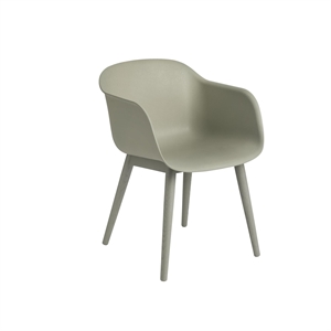 Silla de Comedor Muuto de Fibra con Reposabrazos y Base de Madera Verde Polvoriento