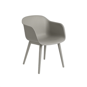 Silla de Comedor Muuto de Fibra con Reposabrazos y Base de Madera Gris