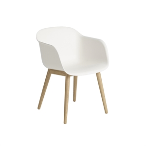 Silla de Comedor Muuto de Fibra con Reposabrazos y Base de Madera Blanco Natural/Roble