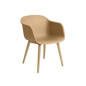 Silla de Comedor Muuto de Fibra con Reposabrazos y Base de Madera Ocre/Roble