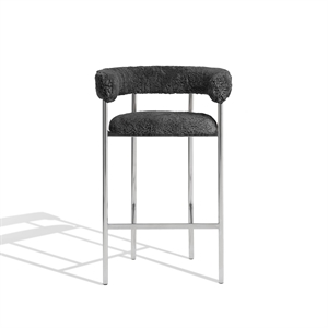 Møbel Copenhagen Font Taburete de Bar con Reposabrazos 75 cm Piel de Oveja Gris/Estructura de Acero Pulido