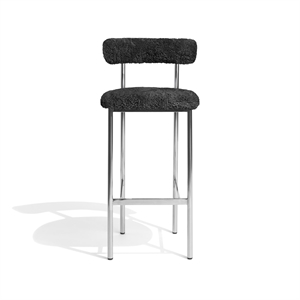 Møbel Copenhagen Taburete de Bar Font 75 cm Gris Piel de Oveja/estructura de Acero Pulido