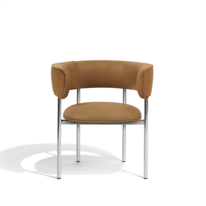 Møbel Copenhagen Font Silla de Comedor con Reposabrazos Dunes Cognac Cuero/Estructura de Acero Pulido