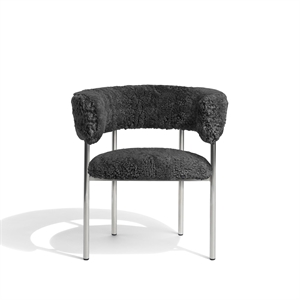 Møbel Copenhagen Font Silla de Comedor con Brazos Piel de Oveja Gris/Estructura de Acero Pulido