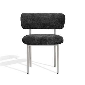 Møbel Copenhagen Silla de Comedor Font Piel de Oveja Gris/Estructura de Acero Pulido