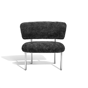 Møbel Copenhagen Sillón Font Piel de Oveja Gris/Estructura de Acero Pulido