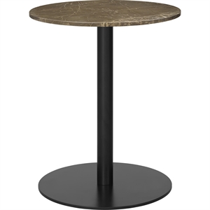 GUBI 1.0 Mesa de Comedor Redonda Ø60 cm M. Base Negro y Tapa de Mármol Emperador Marrón