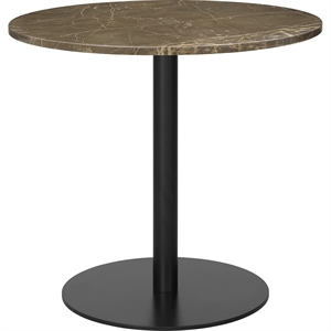 GUBI 1.0 Mesa de Comedor Redonda Ø80 cm M. Base Negro y Tapa de Mármol Emperador Marrón