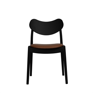 Silla de Comedor Híbrida Ro Collection con Asiento Tapizado en Roble Lacado Negro y Cuero Calvados