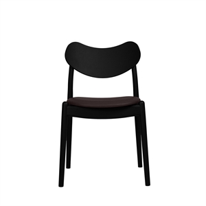 Silla de Comedor Híbrida Ro Collection con Asiento Tapizado en Roble Lacado Negro y Cuero Negro