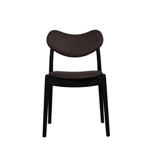 Silla de Comedor Híbrida Ro Collection Tapizada en Roble Lacado Negro/cuero Marrón Oscuro