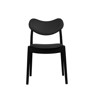 Silla de Comedor Híbrida Ro Collection Tapizada en Haya Lacada en Negro/cuero Negro