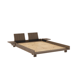 Estructura de Cama Social Karup Design con Dos Respaldos y Mesa Auxiliar, 140 x 200 Cm, Color Marrón Algarrobo
