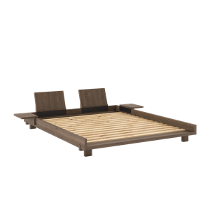 Estructura de Cama Social Karup Design con Dos Respaldos y Mesa Auxiliar, 160 x 200 Cm, Color Marrón Algarrobo