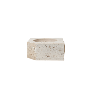 Portavelas de piedra de objeto de la galería Louise Roe, bajo en travertino Beige