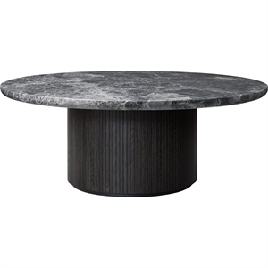 GUBI Mesa de Centro Moon Redonda Ø120 cm con Base de Madera y Tapa de Mármol Emperador Gris