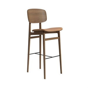 Taburete de Bar NORR11 NY11 con Asiento y Respaldo Tapizados, 75 cm de Alto, Roble Ahumado Claro/camel, 21004