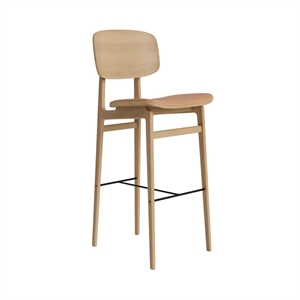 Taburete de Bar NORR11 NY11 con Asiento y Respaldo Tapizados, 75 cm de Alto, Roble Natural/camel, 21004