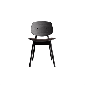Silla de Comedor Pandora de La Colección Ro con Asiento Tapizado en Roble Lacado Negro/cuero Marrón Oscuro
