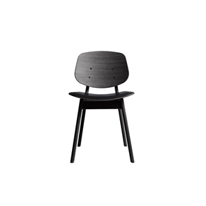 Silla de Comedor Pandora de La Colección Ro con Asiento Tapizado en Roble Lacado Negro y Cuero Negro