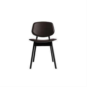 Silla de Comedor Pandora de La Colección Ro, Tapizada en Roble Lacado Negro y Cuero Marrón Oscuro