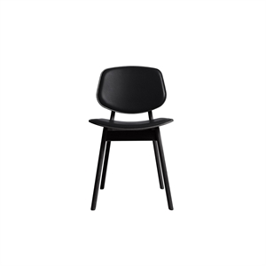 Silla de Comedor Pandora de La Colección Ro, Tapizada en Roble Lacado Negro y Cuero Negro