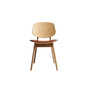 Silla de Comedor Pandora de La Colección Ro con Asiento Tapizado en Cuero de Roble Aceitado y Calvados