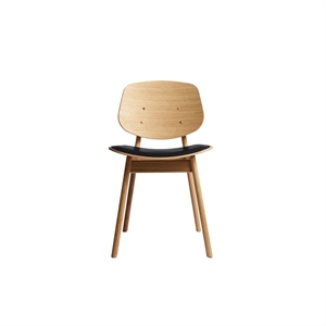 Silla de Comedor Pandora de La Colección Ro con Asiento Tapizado en Roble Aceitado y Cuero Negro