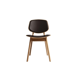 Silla de Comedor Pandora de La Colección Ro, Tapizada en Roble Aceitado y Cuero Marrón Oscuro