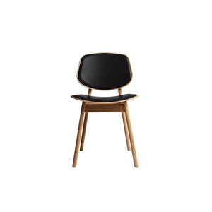 Silla de Comedor Pandora de La Colección Ro, Tapizada en Roble Aceitado y Cuero Negro