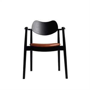 Silla de Comedor Regatta de La Colección Ro con Asiento Tapizado en Haya Lacada en Negro y Piel Calvados