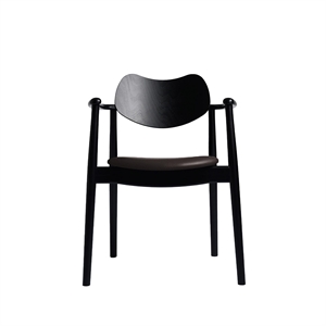 Silla de Comedor Regatta de La Colección Ro con Asiento Tapizado en Haya Lacada en Negro/cuero Marrón Oscuro