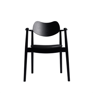 Silla de Comedor Regatta de La Colección Ro con Asiento Tapizado en Haya Lacada en Negro y Cuero Negro