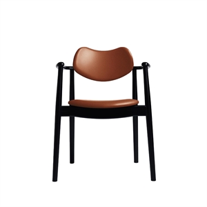 Silla de Comedor Regatta de La Colección Ro, Tapizada en Haya Lacada en Negro y Piel Calvados