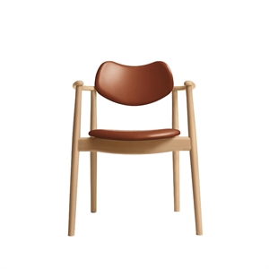 Silla de Comedor Regatta de La Colección Ro, Tapizada en Haya Aceitada y Cuero Calvados