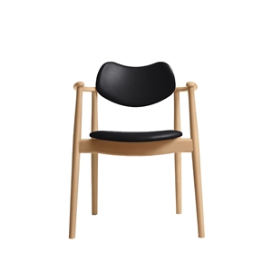 Silla de Comedor Regatta de La Colección Ro, Tapizada en Haya Aceitada y Cuero Negro