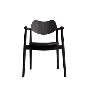 Silla de Comedor Regatta de La Colección Ro con Asiento Tapizado en Roble Lacado Negro y Cuero Negro