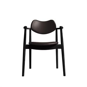 Silla de Comedor Regatta de La Colección Ro, Tapizada en Roble Lacado Negro/cuero Marrón Oscuro