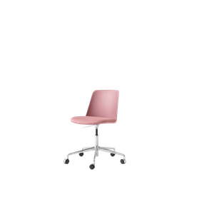 &Tradition Rely HW29 Silla de Comedor Sin Reposabrazos Giratoria Con Ruedas Asiento Acolchado Rosa Suave/ Aluminio/Vidar 0622